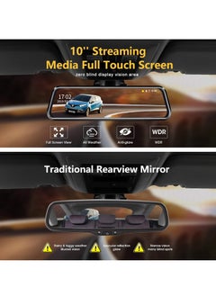 spa luxetique 10-inch Mirror Night Vision, 1080P Full Touch Screen Front and Rear View for Cars, Loop Recording Streaming Media 170° Wide Angle Parking Assistance with 10 Meters Cable  - Image 3