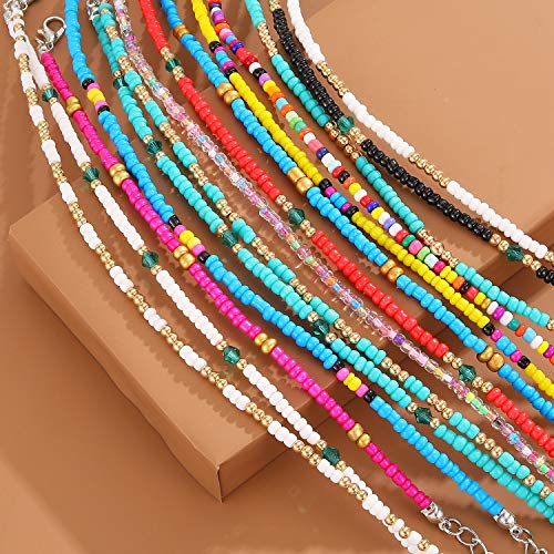 XIJIN 12Pcs Handmade Beaded Anklets for Women Boho Colorful Beads Ankle Bracelets Adjustable Foot Anklet Set - Image 2
