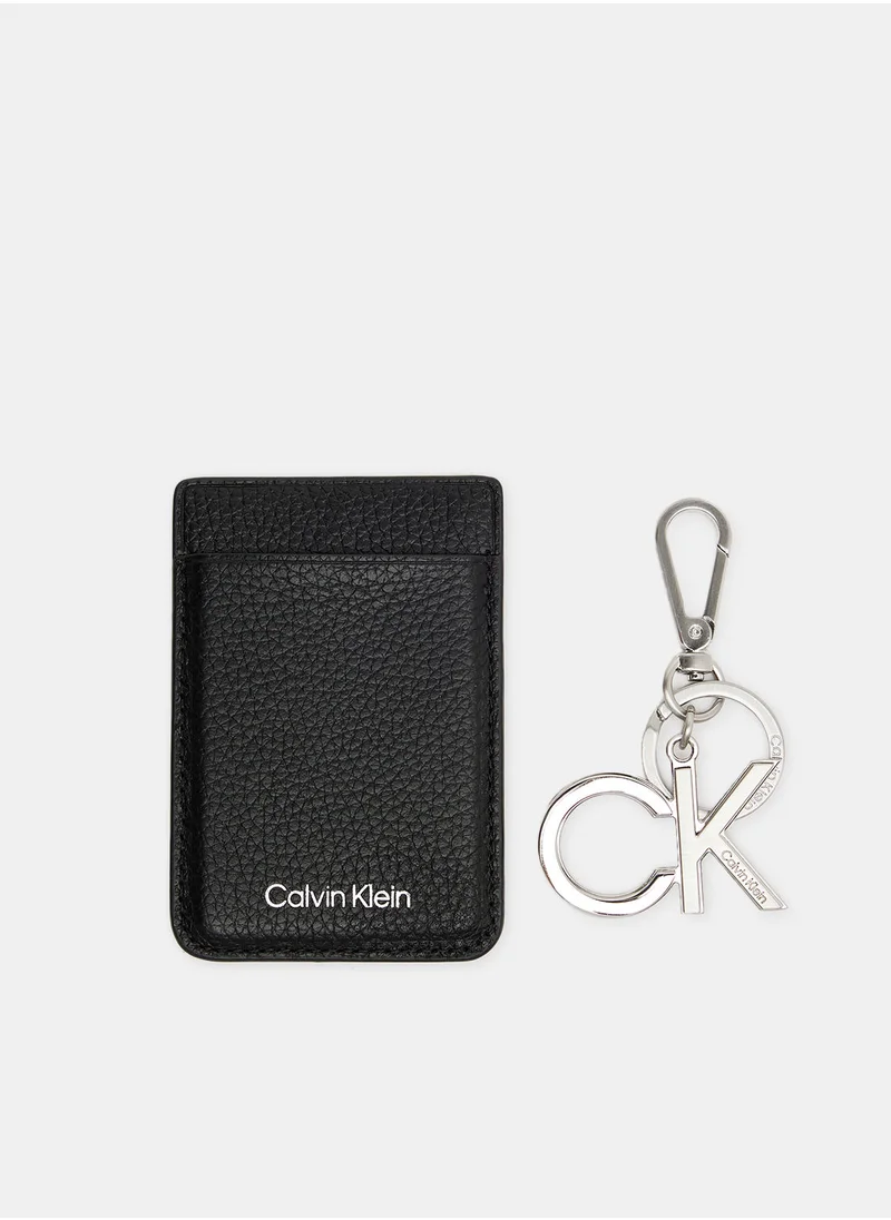 كالفن كلاين Logo Charm and Leather Card Holder