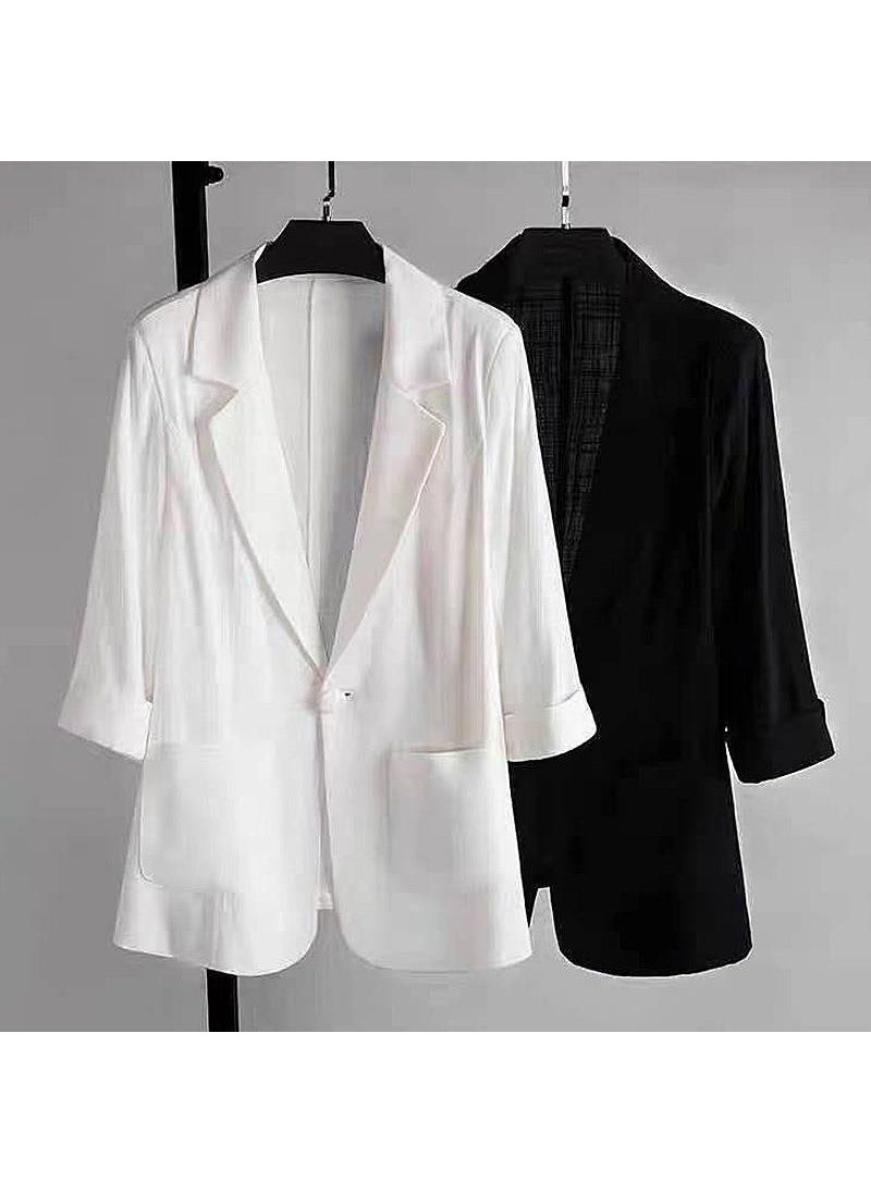 Generic 2024 Spring Summer Casual Linen Blazer for Women Black  - Image 4