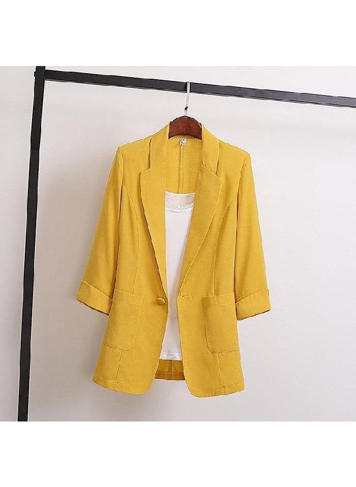 Generic 2024 Spring Summer Casual Linen Blazer for Women Black  - Image 2