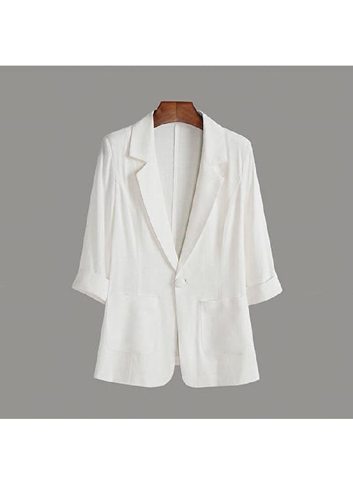 Generic 2024 Spring Summer Casual Linen Blazer for Women Black  - Image 3