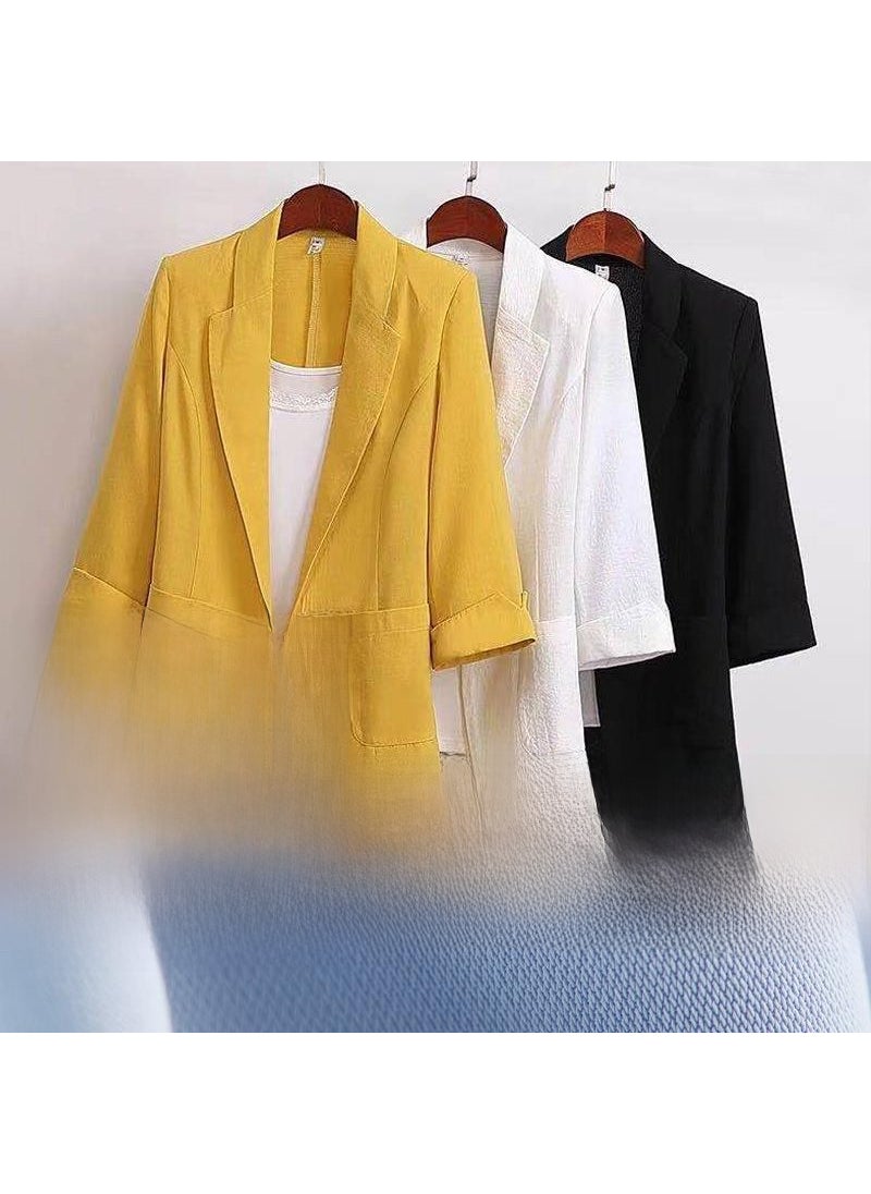 Generic 2024 Spring Summer Casual Linen Blazer for Women Black  - Image 5