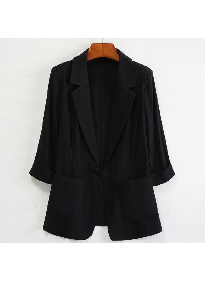 Generic 2024 Spring Summer Casual Linen Blazer for Women Black  - Image 1
