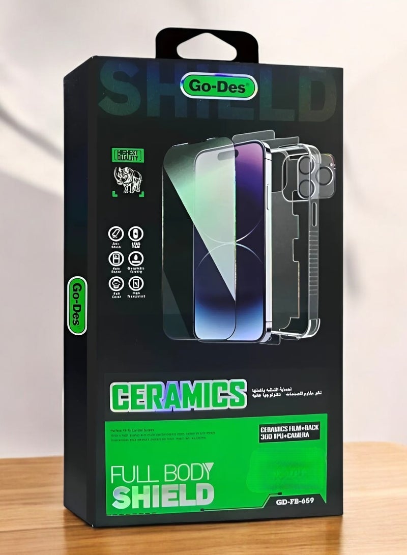 GO-DES Full protection package for iPhone 14 Plus, a protective case made of high-quality materials, high-definition screen protection, camera lens protector, phone back protector, maximum protection against scratches and breakage - Image 1