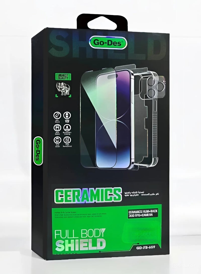 GO-DES Full protection package for iPhone 14 Plus, a protective case made of high-quality materials, high-definition screen protection, camera lens protector, phone back protector, maximum protection against scratches and breakage - Image 3