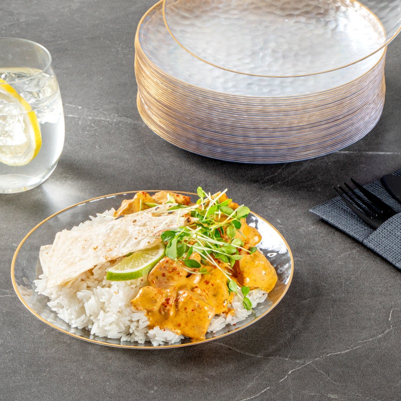 Restaurantware Restaurantware-Moderna 7.1 Inch Premium Disposable Plates, 200 Durable Plastic Plates For Parties - Gold-rimmed, Heavy-duty, Clear Plastic Dinner Plates, For Warm And Cold Foods, Ideal For Restaurants - Image 3