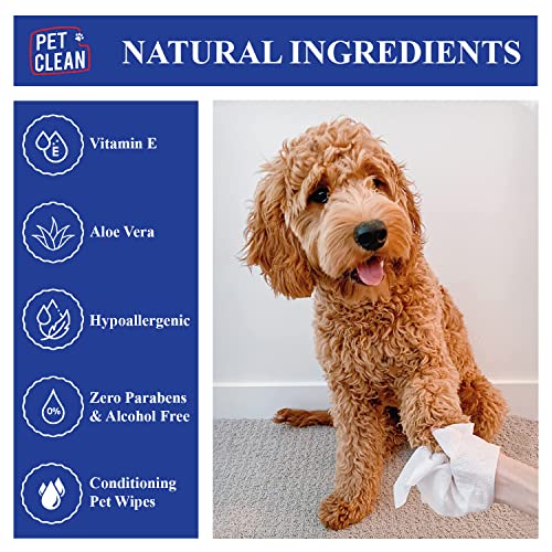 Pet Clean Pet Wipes 300 Counts (Pack of 3) Wet Wipes for Dogs, Cats, Puppies with Aloe Vera & Cherry Blossom Smell | Cleansing & Deodorising Grooming Wipes, 6”x 8" | Anti-Bacterial - Image 2