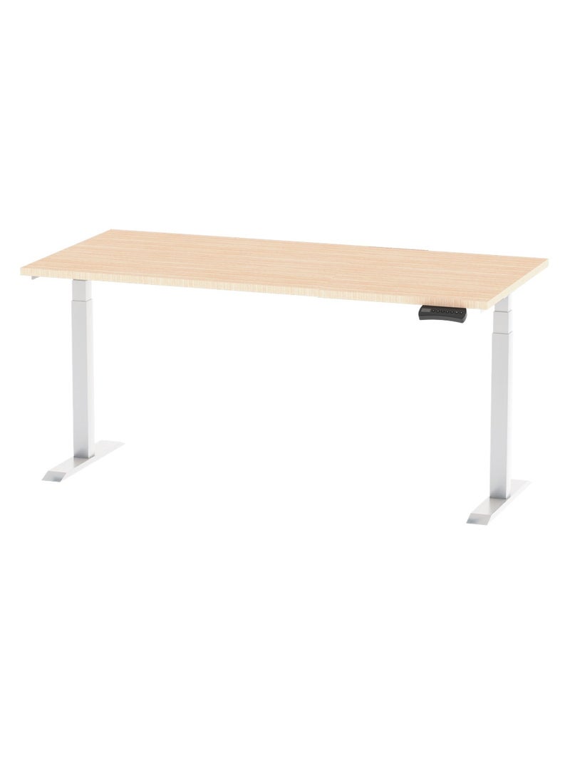 Flexispot Standing Desk Dual Motor 3 Stages Electric Stand Up Desk 160cmx75cm Height Adjustable Desk Home Office Desk White Frame + Oak Desktop - Image 1