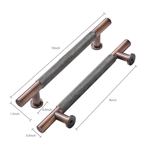 khtumeware 10 Pack 8 Inch203mm Drawer Handles Knurled Brushed Antique Copper Cabinet Pulls Drawer Pulls Kitchen Hardware Kitchen Handles for Cabinets Cupboard Handles - Image 3