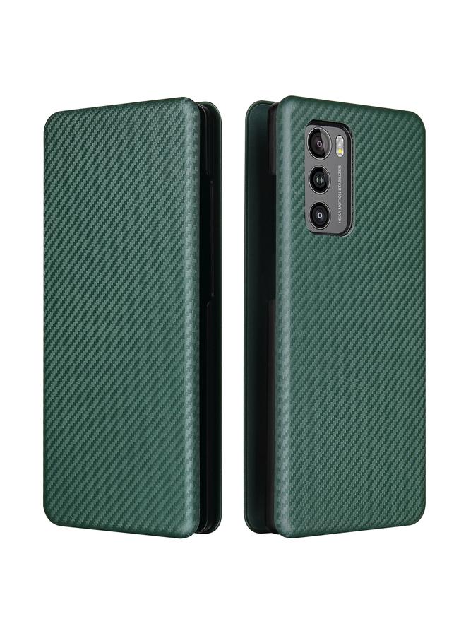 اس-توب جراب لهاتف LG Wing 5G مصنوع من ألياف الكربون بتصميم أفقي قابل للطي مصنوع من مادة TPU + PC + جلد PU مع فتحة للبطاقات - Image 2