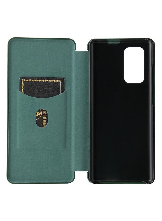 اس-توب جراب لهاتف LG Wing 5G مصنوع من ألياف الكربون بتصميم أفقي قابل للطي مصنوع من مادة TPU + PC + جلد PU مع فتحة للبطاقات - Image 4