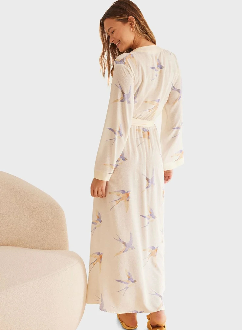 women'secret Long Printed Dress With Belt