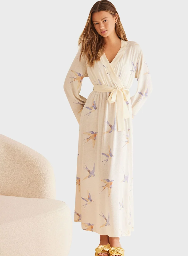 women'secret Long Printed Dress With Belt
