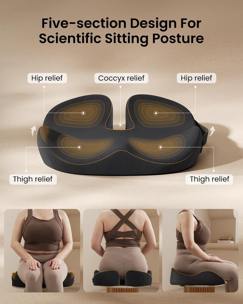 ProtoArc Extra Large Seat Cushion for Tailbone Pain Relief, Seat Cushions for Office Chairs, Extra Cover, Ergonomic Memory Foam Desk Chair Cushion for Sciatica Pain Relief, Car Seat Cushion - Black - Image 4