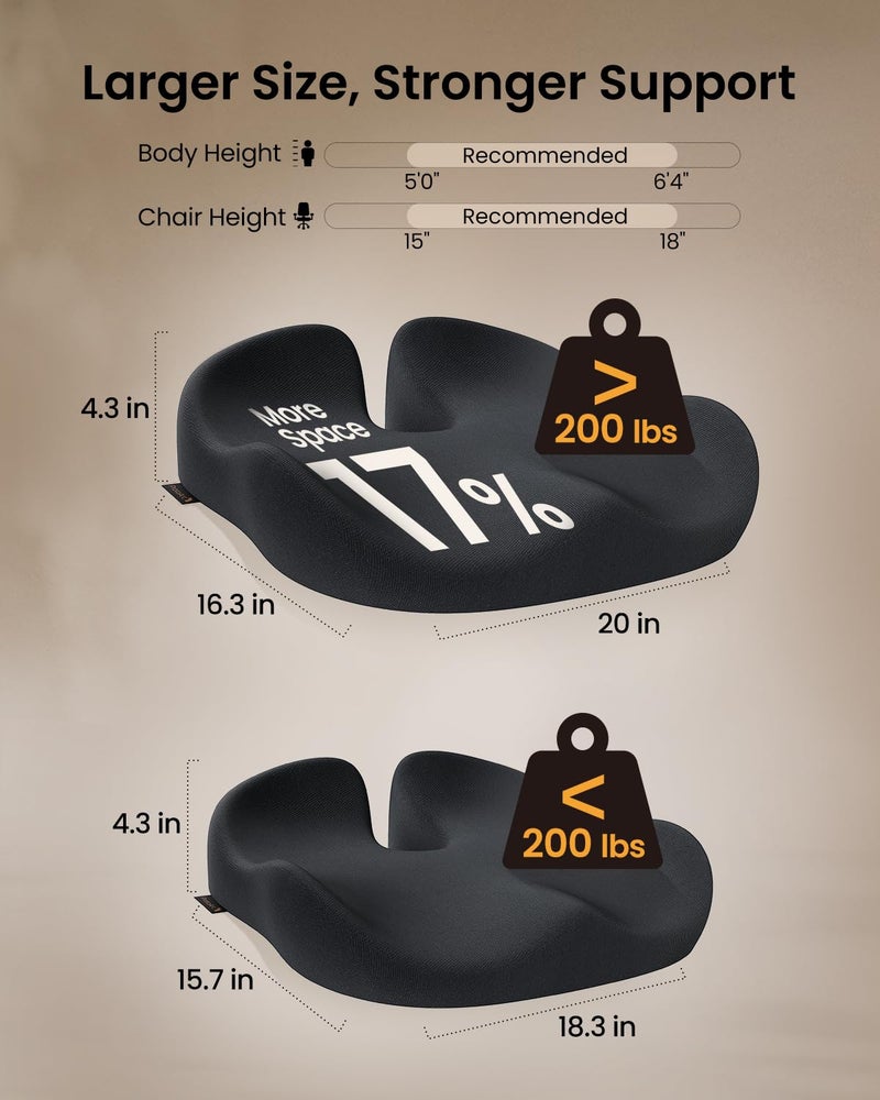 ProtoArc Extra Large Seat Cushion for Tailbone Pain Relief, Seat Cushions for Office Chairs, Extra Cover, Ergonomic Memory Foam Desk Chair Cushion for Sciatica Pain Relief, Car Seat Cushion - Black - Image 2