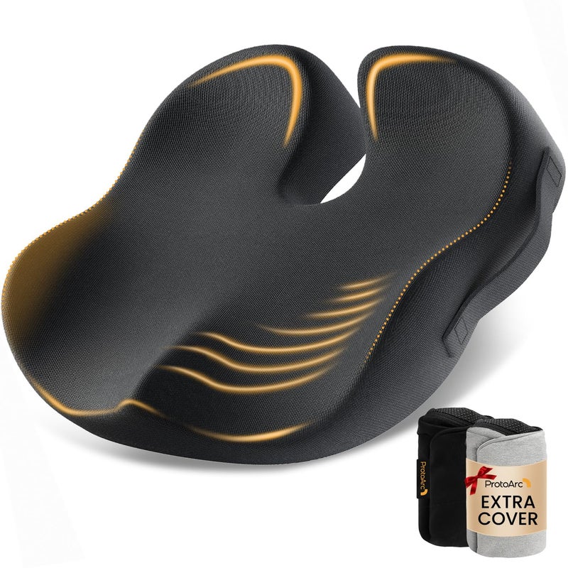 ProtoArc Extra Large Seat Cushion for Tailbone Pain Relief, Seat Cushions for Office Chairs, Extra Cover, Ergonomic Memory Foam Desk Chair Cushion for Sciatica Pain Relief, Car Seat Cushion - Black - Image 1