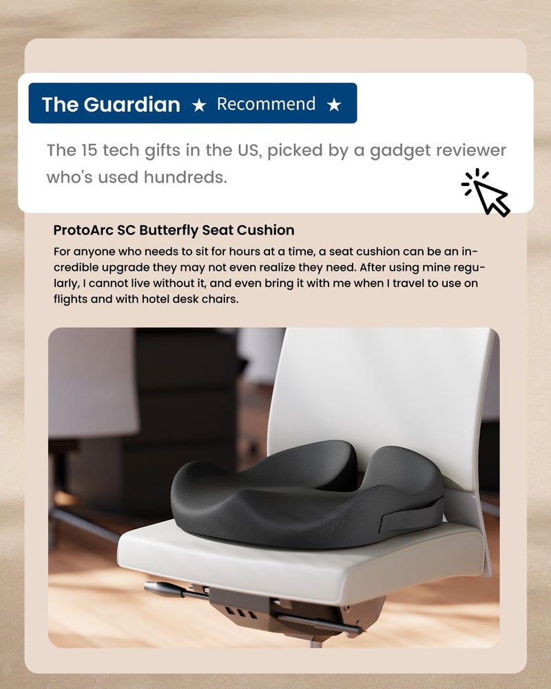 ProtoArc Extra Large Seat Cushion for Tailbone Pain Relief, Seat Cushions for Office Chairs, Extra Cover, Ergonomic Memory Foam Desk Chair Cushion for Sciatica Pain Relief, Car Seat Cushion - Black - Image 3