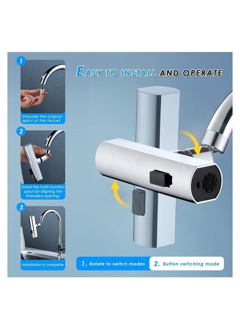 Generic - Waterfall Kitchen Faucet,3 Modes Splash Proof Kitchen Faucet 360 Degree Swivel Bathroom Faucet Extender Multi Function Sink Swivelling Waterfall Tap Accessory for Washing Vegetable Fruit-Silver - Image 1