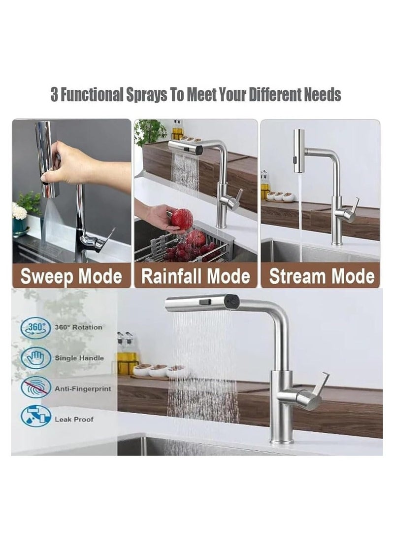 Generic - Waterfall Kitchen Faucet,3 Modes Splash Proof Kitchen Faucet 360 Degree Swivel Bathroom Faucet Extender Multi Function Sink Swivelling Waterfall Tap Accessory for Washing Vegetable Fruit-Silver - Image 1