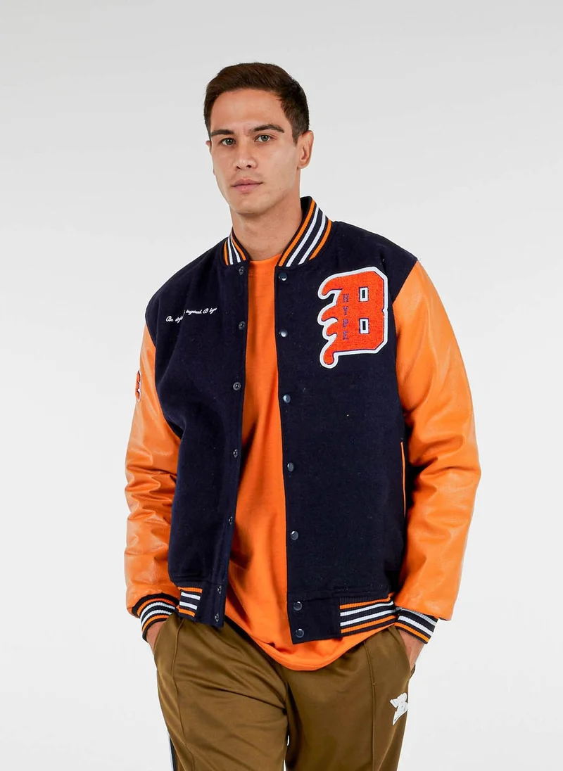 BHYPE SOCIETY  BHype Society - Varsity Jacket Collection Dark Blue & Orange  | Best Price UAE