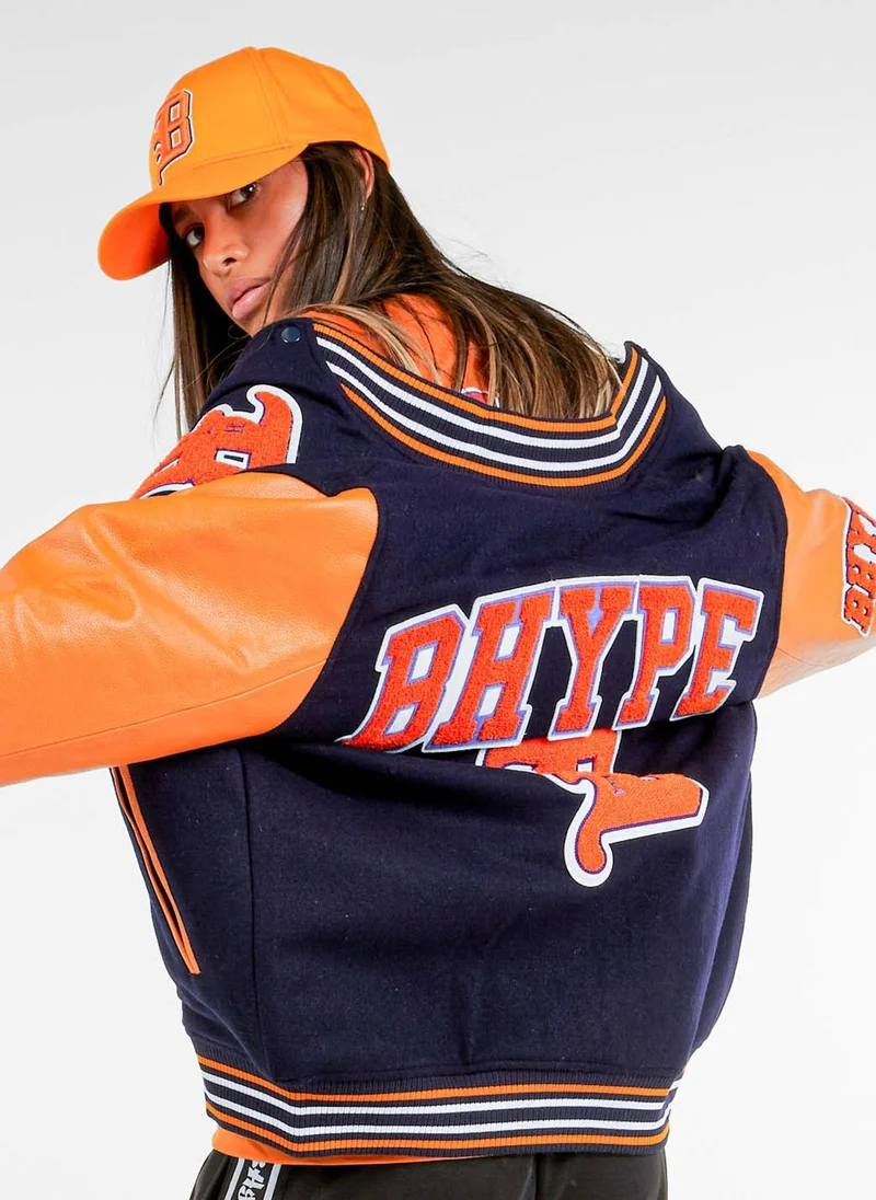 BHYPE SOCIETY  BHype Society - Varsity Jacket Collection Dark Blue & Orange  | Best Price UAE