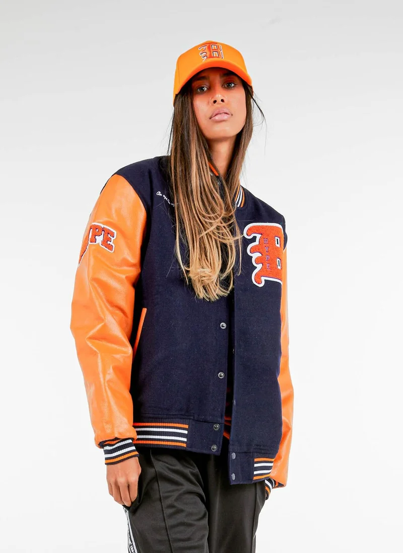 BHYPE SOCIETY  BHype Society - Varsity Jacket Collection Dark Blue & Orange  | Best Price UAE