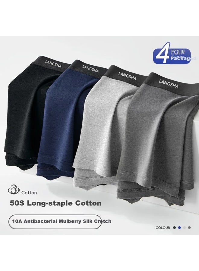 LANG SHA Langsha Men's Underwear Men's Pure Cotton 10a Grade Mulberry Silk Antibacterial Crotch Flat Angle Pants Men's Four-corner Shorts Head 4-pack - Image 3