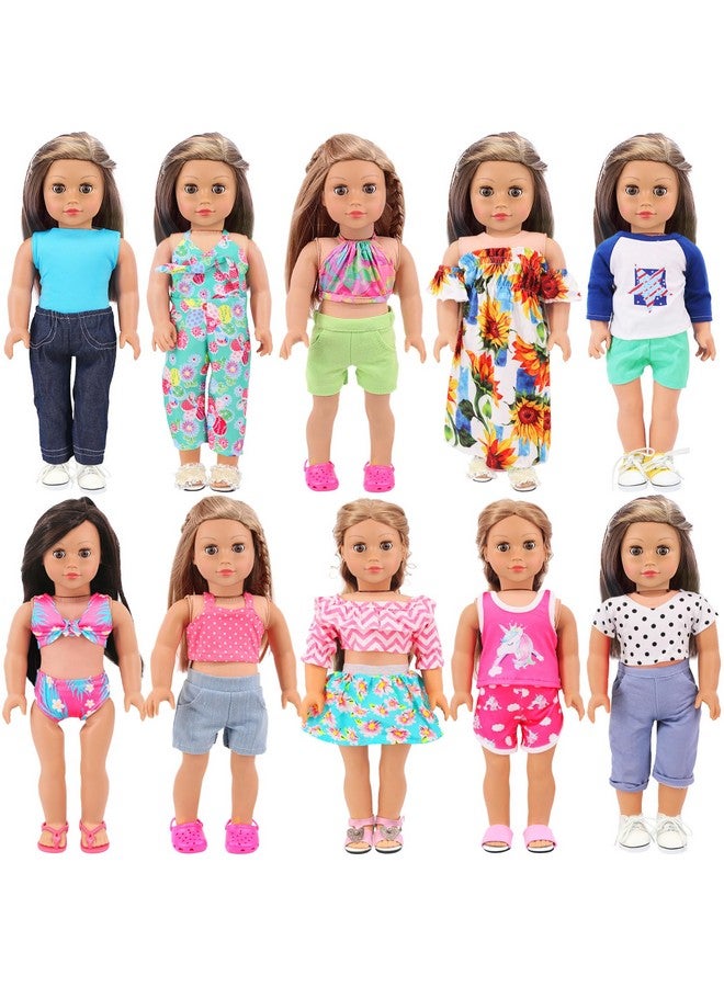 Ecore Fun 10 Sets 18 Inch Doll Clothes 18 Pcs Doll Clothing Doll Outfits Dress Swimsuits Jumpsuit Tights For 18 Inch Dolls Christmas Birthday Gift - Image 1