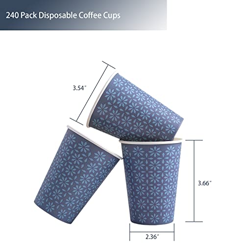 Clawsoff 240 Pack 10 oz Disposable Paper Coffee Cups, Hot/Cold Beverage Drinking Cups 10 OZ, Navy Floral Paper Hot Coffee Cups for Party, Picnic, Travel, and Events. - Image 2