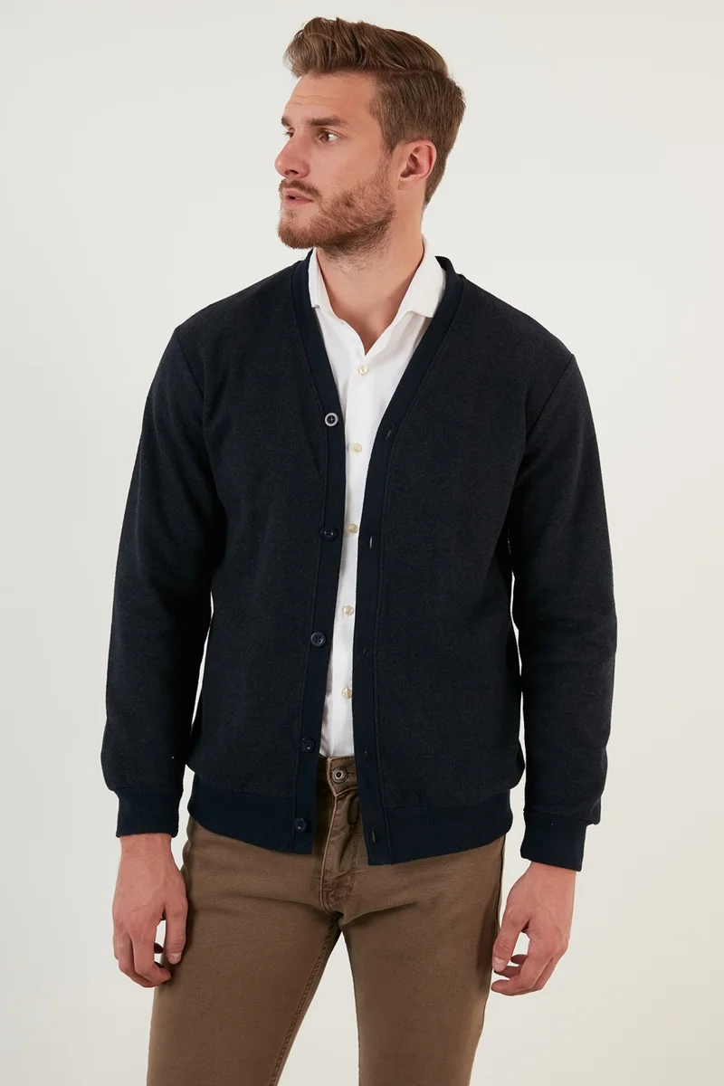 بوراتي Cotton Regular Fit Buttoned V-Neck Cardigan Men's Cardigan 456205