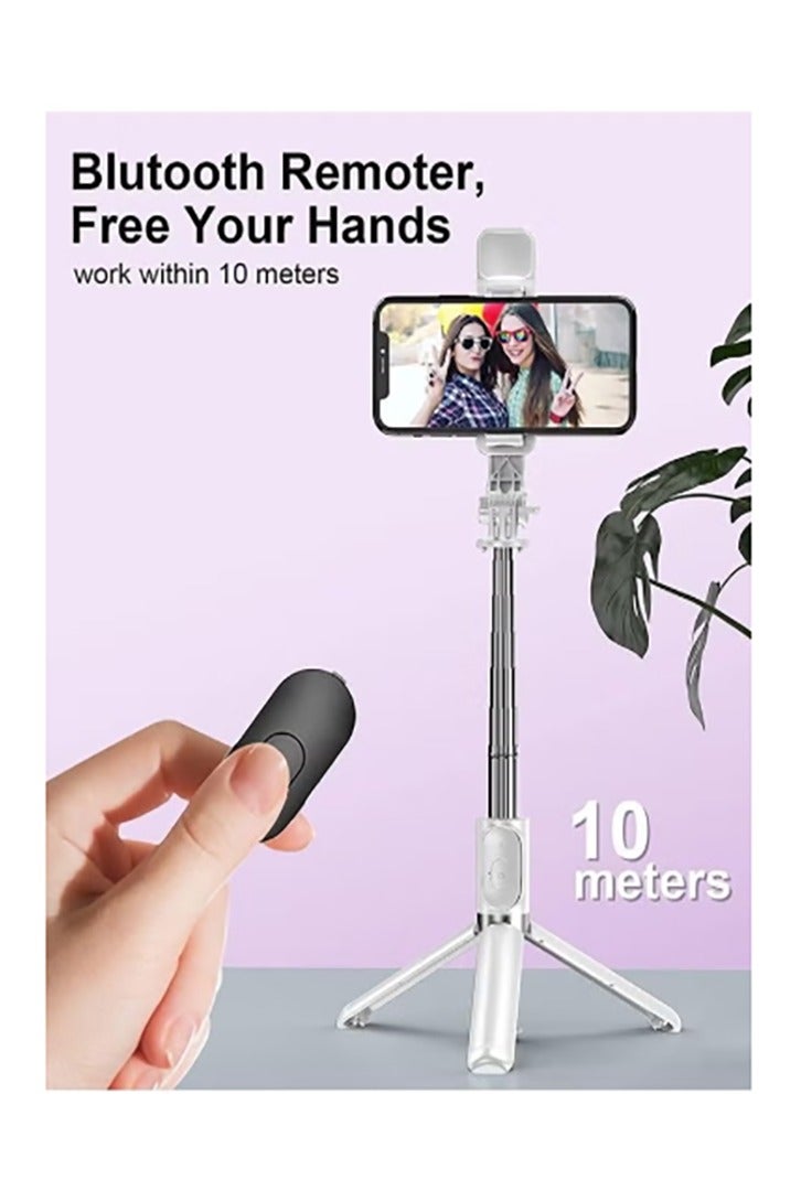 Selfie Stick with Light,Long Selfie Stick with Tripod Stand,Bluetooth Mobile Selfie Stick for Mobile Phone, Makeup,Selfie,Vlogging,Youtube,Live,Iphone (white) - Image 4