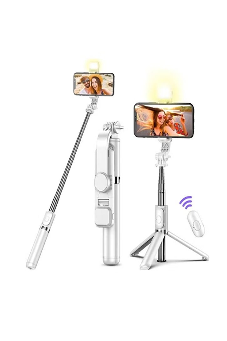 Selfie Stick with Light,Long Selfie Stick with Tripod Stand,Bluetooth Mobile Selfie Stick for Mobile Phone, Makeup,Selfie,Vlogging,Youtube,Live,Iphone (white) - Image 1