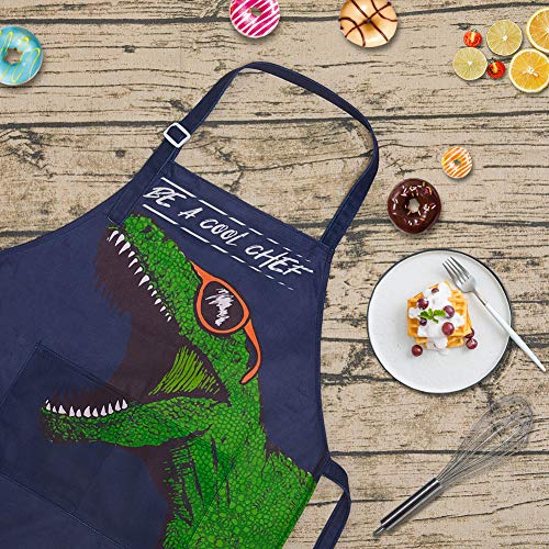 MHJY Kids Apron and Chef Hat for Boys Dinosaur Child Aprons with Pockets,Adjustable Child Apron for Cooking Baking Painting 3-12 Years - Image 5