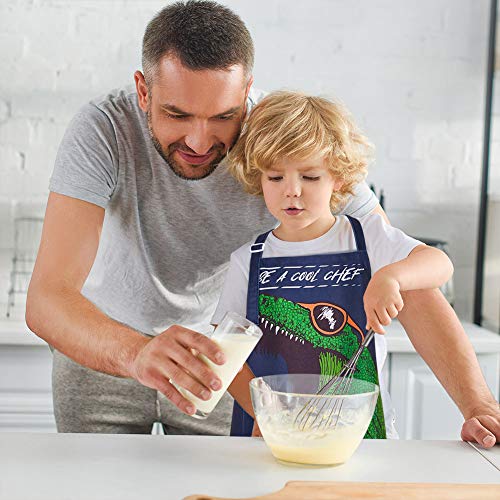 MHJY Kids Apron and Chef Hat for Boys Dinosaur Child Aprons with Pockets,Adjustable Child Apron for Cooking Baking Painting 3-12 Years - Image 3