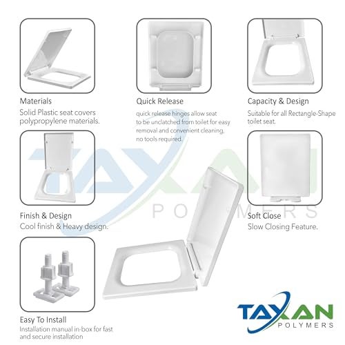 TAXAN POLYMERS TAXAN Plastic Toilet Seat Cover with Soft Closer Mechanism- Square Commode Seat Cover – with Sleek Design & Easy Installation with Installation Kit (46cm x 35cm, White) - Image 5