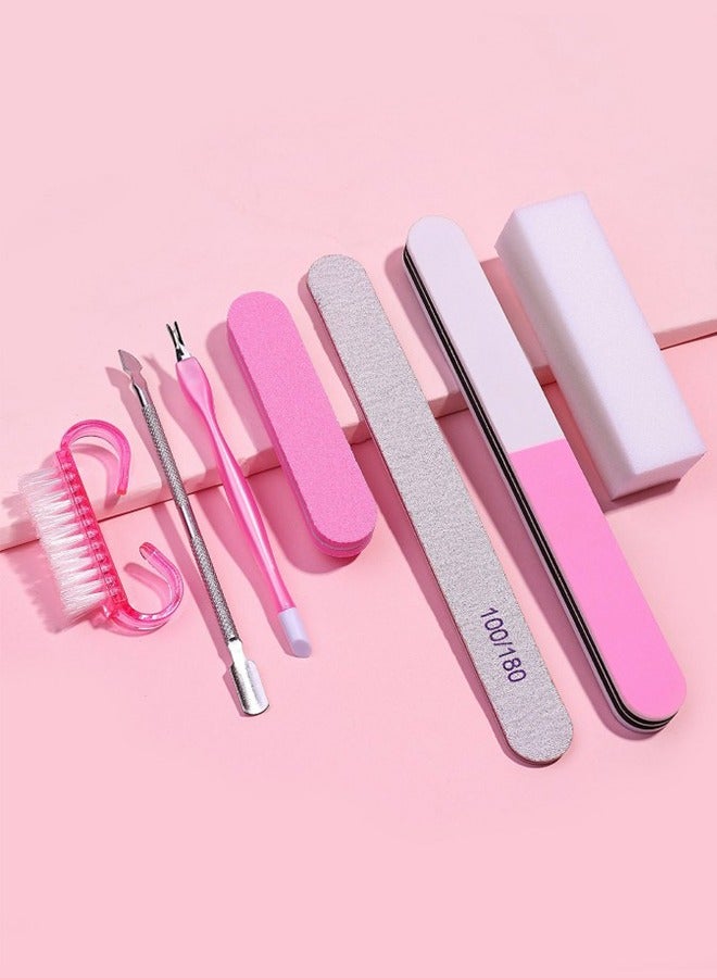 Generic 7pcs nail art manicure set, nail file, polishing block, stainless steel pusher, horn brush, dead skin fork, polishing and cleaning nail tool set nail supplies - Image 1