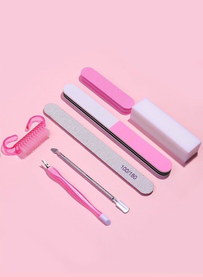 Generic 7pcs nail art manicure set, nail file, polishing block, stainless steel pusher, horn brush, dead skin fork, polishing and cleaning nail tool set nail supplies - Image 2