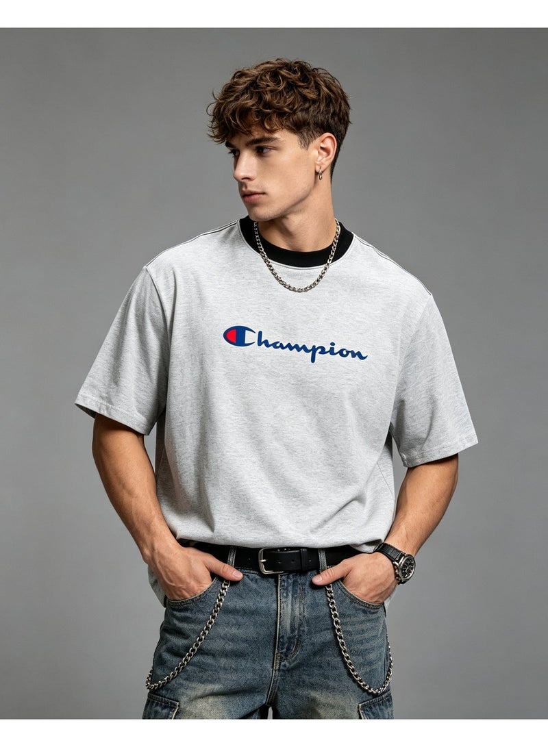 شامبيون قميص Champion للرجال بياقة متباينة بقصة واسعة بأكمام قصيرة غير رسمي بياقة دائرية للارتداء اليومي في الشارع صيفي أبيض - Image 3