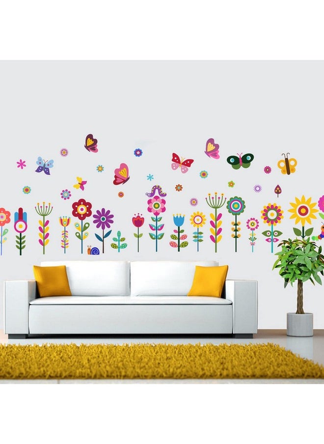 Maydahui - 56Pcs Garden Flower Wall Corner Decal Snail Butterfly Caterpillar Bird Snake Sunflower Grass Floral Baseboard Wall Sticker For Kids Girls Room Bedroom Nursery Classroom Home Decoration - Image 1