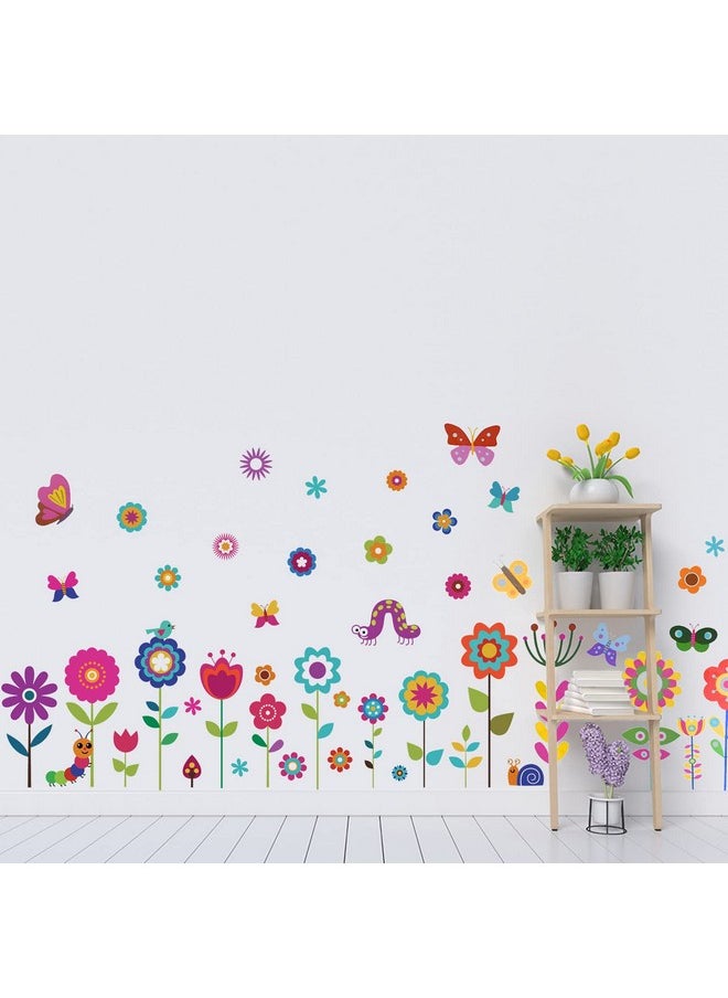 Maydahui - 56Pcs Garden Flower Wall Corner Decal Snail Butterfly Caterpillar Bird Snake Sunflower Grass Floral Baseboard Wall Sticker For Kids Girls Room Bedroom Nursery Classroom Home Decoration - Image 1
