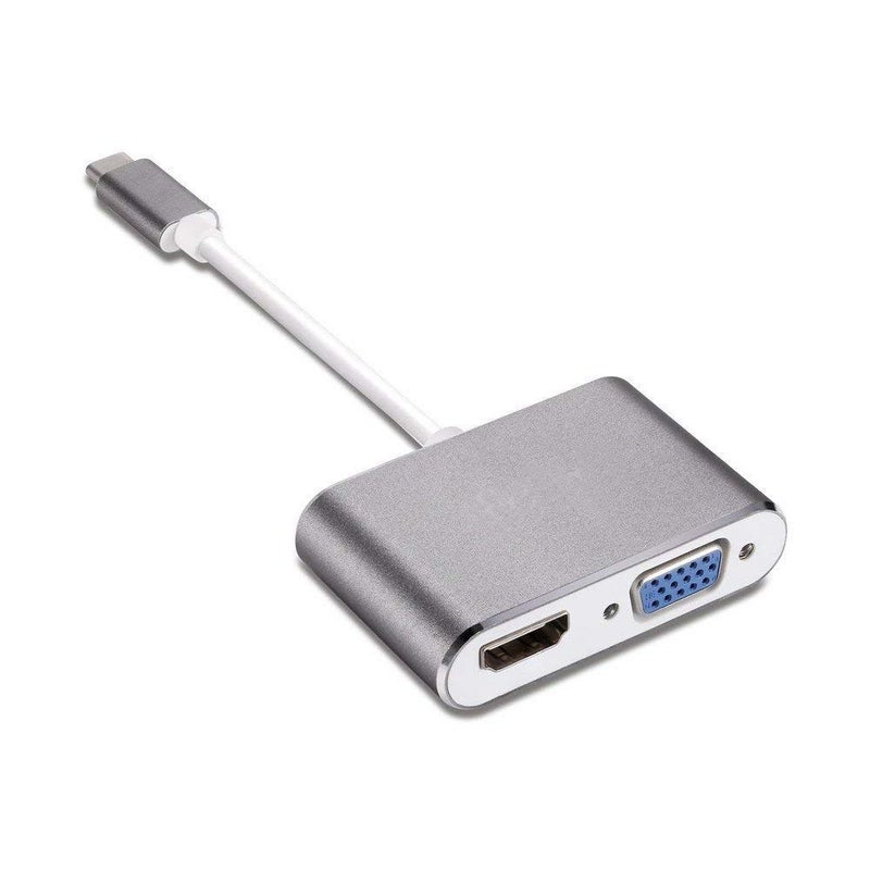Care Case Type C to HDMI +VGA Adapter, USB 3.1 Type C (USB C) to VGA HDMI UHD Converter Adapter with Aluminum Case for Mac Book/Chrome Book Pixel, Plug and Play (Type c to hdmi vga Adapter) - Image 1