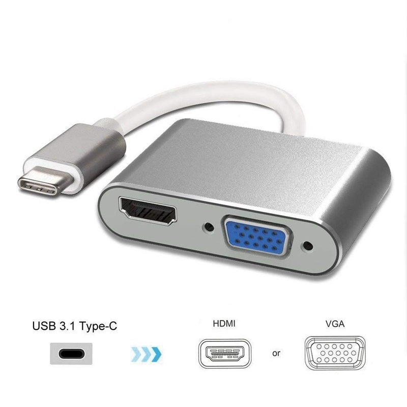 Care Case Type C to HDMI +VGA Adapter, USB 3.1 Type C (USB C) to VGA HDMI UHD Converter Adapter with Aluminum Case for Mac Book/Chrome Book Pixel, Plug and Play (Type c to hdmi vga Adapter) - Image 2