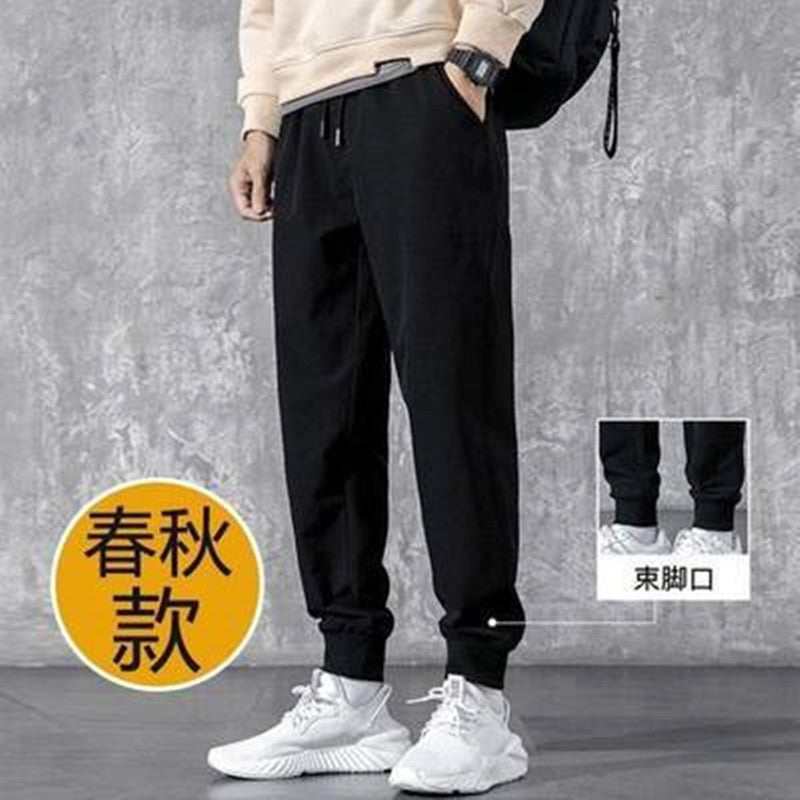 سروال عمل عصري لجميع المناسبات للرجال، موضة الربيع والخريف، سروال كاجوال، تصميم أمريكي، مقاس كبير، سروال فضفاض، جلد أسود - Image 1