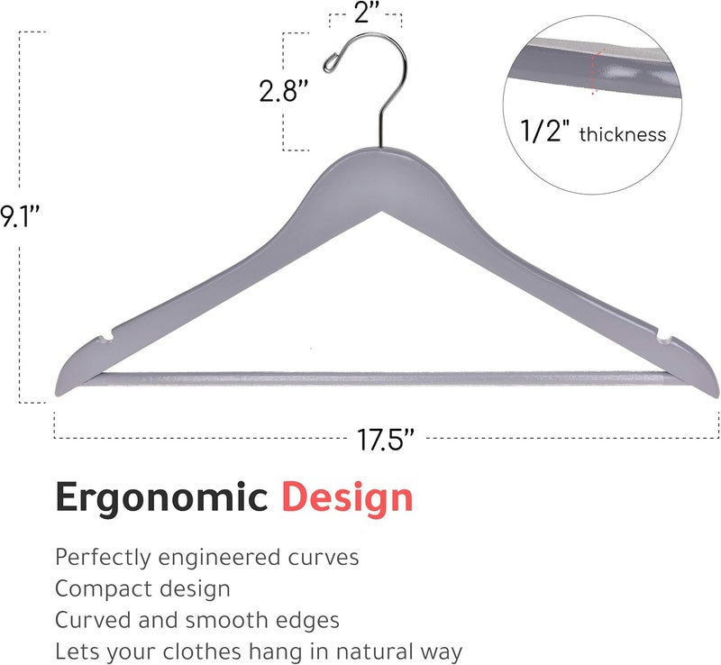 Quality Hangers Wooden - Slightly Curved Hanger 30-Pack Sets - Solid Wood Coat with Stylish Chrome Hooks - Heavy-Duty Clothes, Jacket, Shirt, Pants, Suit (Gray, 30) - Image 5