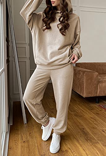 Fixmatti Women Sweatsuit Pullover Hoodie Sweatpants Sport Outfits 2 Pieces Jogger Set Sport Suit Khaki XL - Image 4