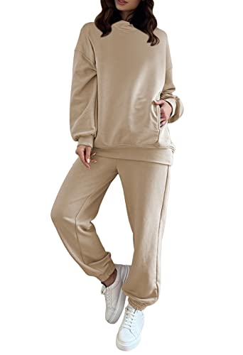 Fixmatti Women Sweatsuit Pullover Hoodie Sweatpants Sport Outfits 2 Pieces Jogger Set Sport Suit Khaki XL - Image 1