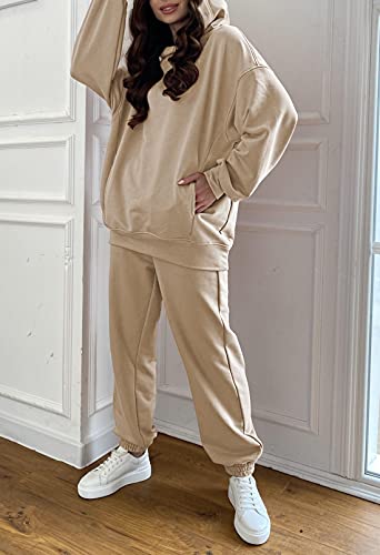 Fixmatti Women Sweatsuit Pullover Hoodie Sweatpants Sport Outfits 2 Pieces Jogger Set Sport Suit Khaki XL - Image 3