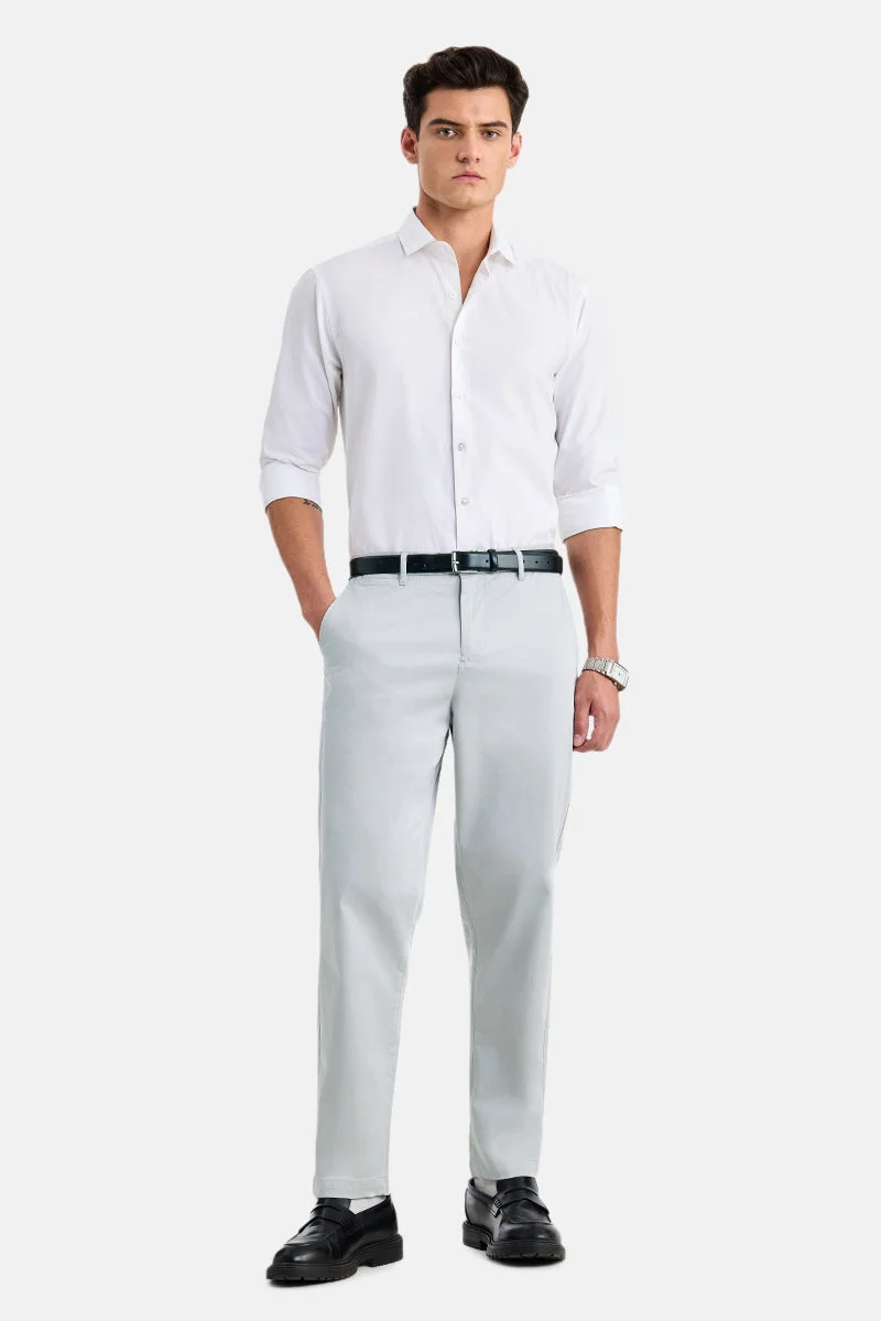 SNITCH Light Grey Solid Relaxed Casual Chinos