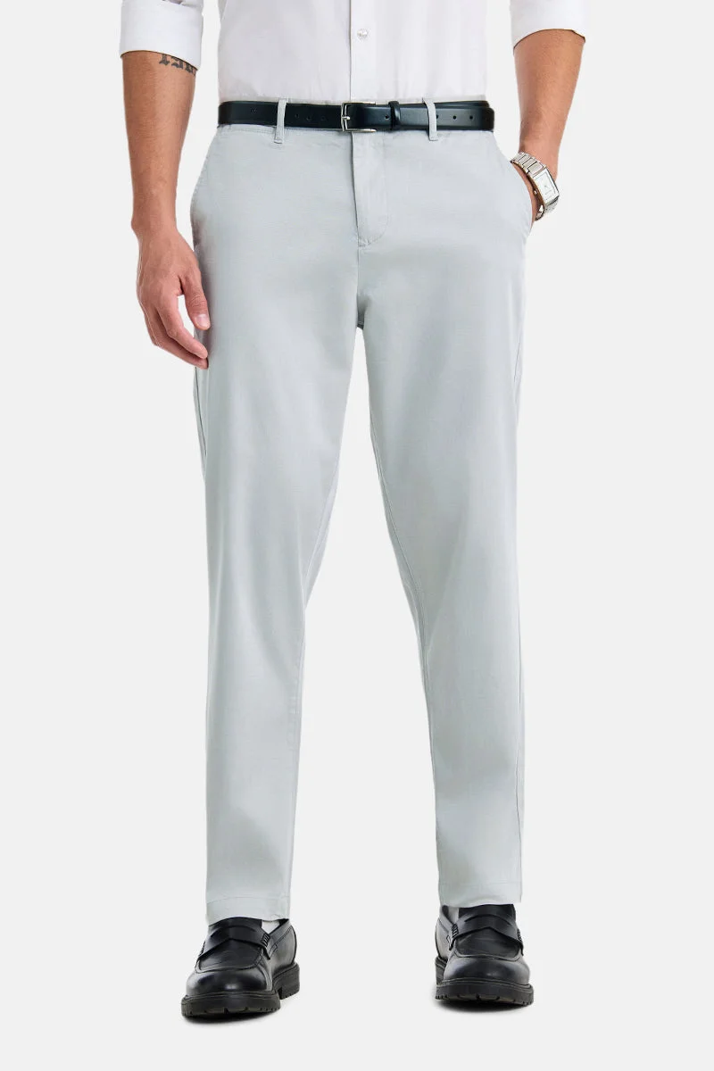 SNITCH Light Grey Solid Relaxed Casual Chinos
